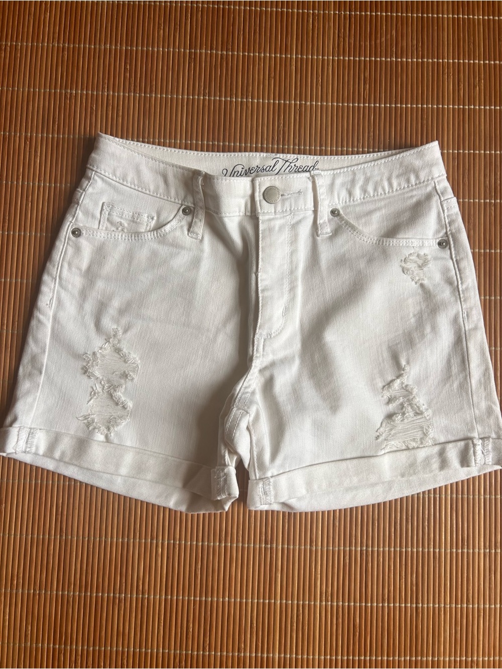 Universal Thread White Distressed Cuffed Denim Shorts